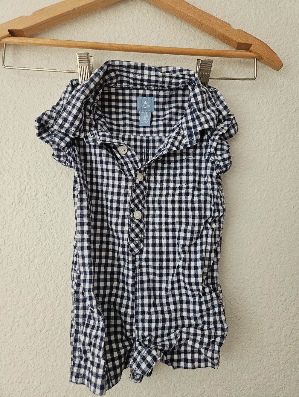 baby gap gingham short sleeve button down romper, 3-6 months
